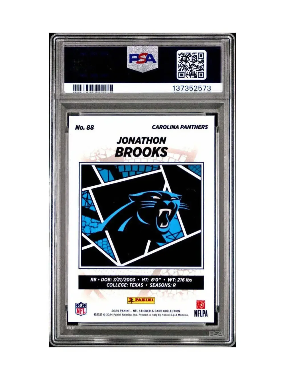 Jonathan Brooks Rookie 2024 Panini Sticker Collection 6/349 #88 Blue Foil PSA 9